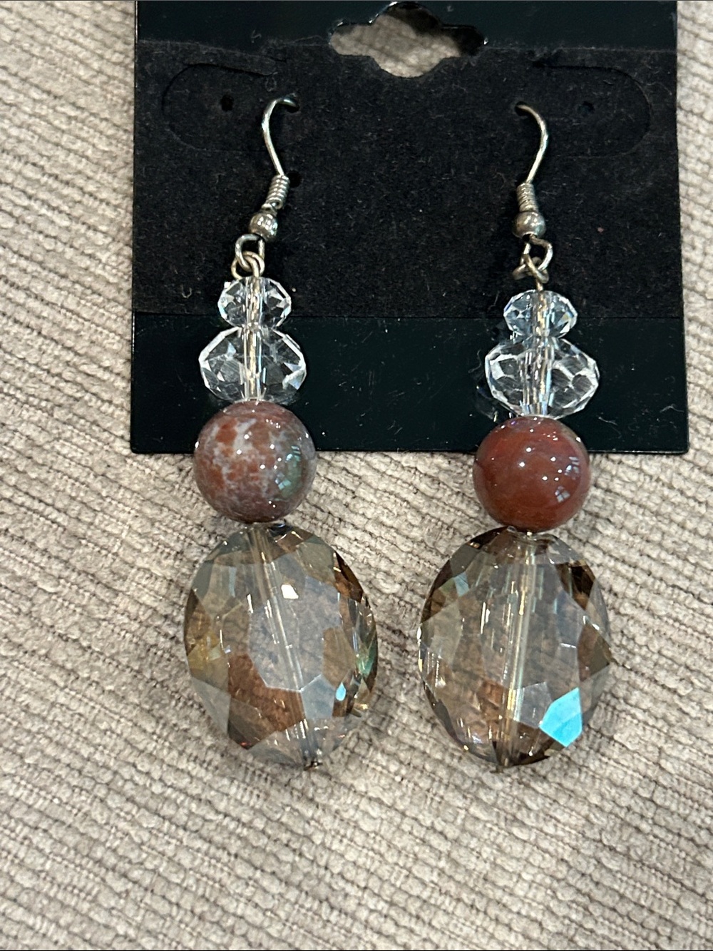 Crystal Drop Earrings with agate/jasper stone Accent Bead - Women Jewelry
